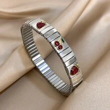 1 Stück Erdbeer Kirsche Armband für Frauen, goldenes Edelstahl Armband für den täglichen Party-Schmuck, Geburtstag, Weihnachten, Valentinstag Geschenke, Mama, Mutter, Muttertag, Geschenk