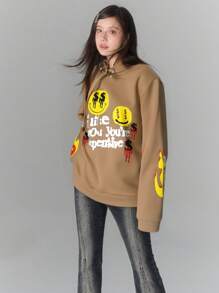 Unisex Casual  Print Hooded Sweatshirt - Cozy Long Sleeve Top For Autumn And Winter With Kangaroo Pockets And Adjustable Drawstrings