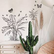 极简主义黑白素描植物蝴蝶墙贴，可移除自粘墙贴，适用于酒店、旅馆、网吧、办公室、卧室、客厅、书房礼物生日毕业房间装饰家居装饰墙壁装饰浴室装饰卧室装饰房间装饰用品客厅装饰家居装饰客厅墙纸贴纸个性贴纸 - 黑色 - 查看 4
