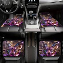 4pcs/Set Butterfly Print Car Floor Mats, , Anti-Slip, Washable, Polyester, Fit For Front And Rear Vehicles, Suitable For Various Car Models
