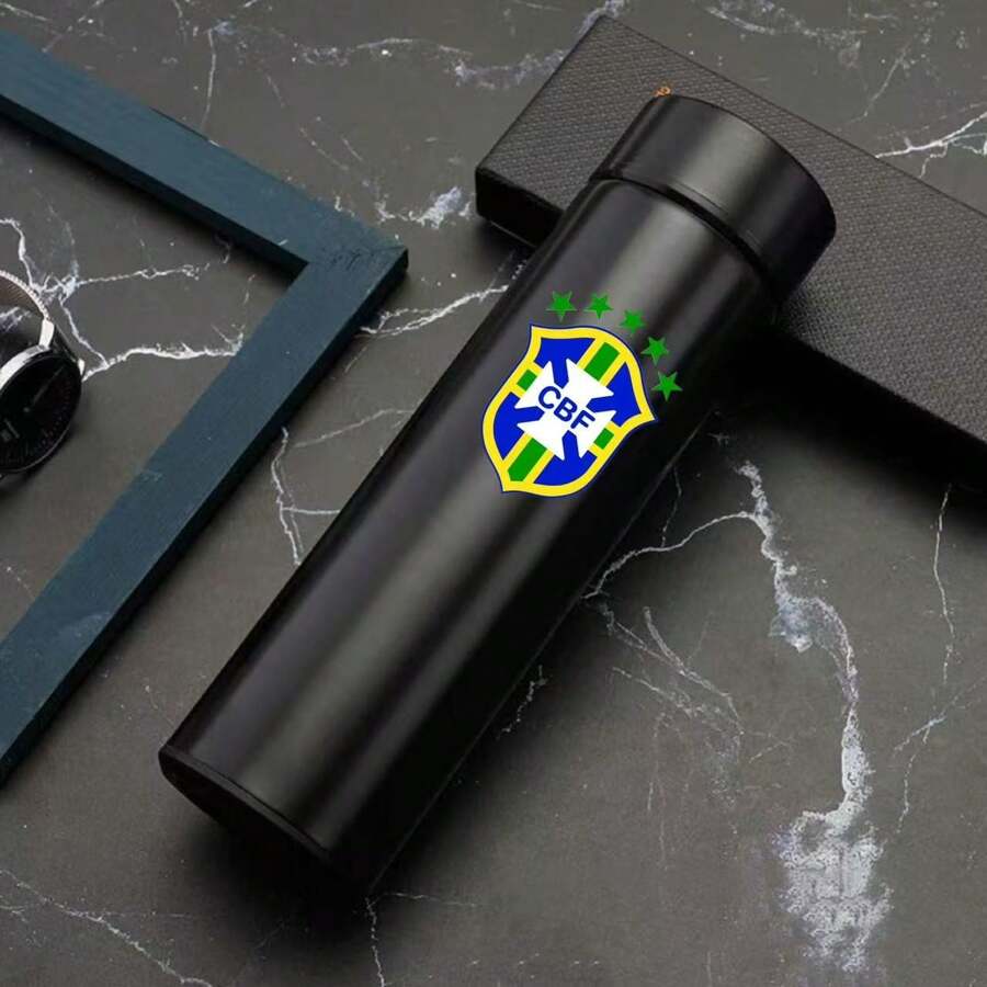 Personalized Football Team Bottle With Led Digital Temperature Meter 500ml - Brazil Preto - View 1