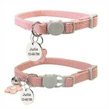 Collar personalizado para gato, collar de pana suave para gato con colgante de campana y placa de identificación, nombre de mascota y número de teléfono personalizables, collar anti-pérdida para gato - Multicolor - Ver 7