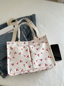Túi Tote Mua Sắm Nhẹ Họa Tiết Anh Đào Nhiều Ngăn Thời Trang Thường Ngày, Túi Đeo Vai Cầm Tay Sức Chứa Lớn Có Dây Đeo Có Thể Điều Chỉnh, Thích Hợp Cho Phụ Nữ Đi Mua Sắm, Đi Làm, Bệnh Viện, Đi Chơi, Cặp Đi Học & Cặp Sách Phong Cách Nghệ Thuật Cho Phụ Nữ Hoặc Học Sinh, Hoàn Hảo Cho Sách, Mua Sắm, Quay Lại Trường Học, v.v. - trắng - Xem 3