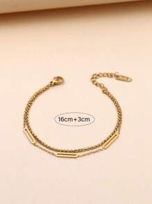 1 chiếc vòng tay hai lớp bằng thép không gỉ đính hạt màu vàng hình thoi, thích hợp đeo hàng ngày, hẹn hò, tiệc tùng - Vàng - Xem 9