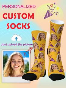 1 par de calcetines personalizados de tripulación, calcetines con foto personalizada, calcetines con foto personalizada, calcetines con impresión personalizada, calcetines divertidos con cara personalizada, calcetines con foto personalizada, pon cualquier cara en los calcetines, regalo de aniversario, regalo de San Valentín, regalo de cumpleaños - Multicolor - Ver 13