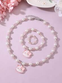 Sanrio 3 pièces/Set Collier, Bracelet & Bague Parés de Perles avec Personnages SanRio