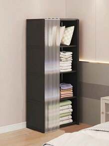 Organizador de almacenamiento con cortinas, estantería portátil negra, gabinete de almacenamiento multifuncional adecuado para oficina, dormitorio, baño, armario a prueba de polvo, de montaje sencillo, estantería abierta para dormitorio, partición, estantería de gran capacidad, decoraciones, decoración de festivales, decoración de habitaciones, decoración del hogar, decoración de dormitorios, para guardar vestidos, pantalones, zapatos, vaqueros, botas, faldas