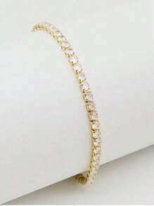 1pc Gold-Colored Rhinestone Zirconia Stone Luxury Bracelet - Yellow Gold - View 3