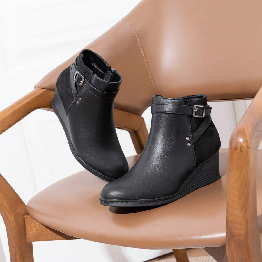 Botas de cuña para mujer 9636 | Botines cómodos con cuña y cremallera lateral
