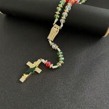Christliches Ostergeschenk Anhänger Kreuz des Heiligen Judas, mexikanische Halskette - geflochtene Kette mit grünen Kristallperlen, Charm Accessoires für Männer, elegantes katholisches Schmuckgeschenk zum Gedenken an den Heiligen Judas