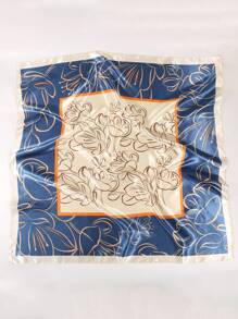 1 Piece Women Bandana Beach Accessories Simple Line Flower Contrast Color Print Square Headscarf Spring And Summer Satin Silk Scarf Hair Scarf Beach Towel Birthday Gift For Dress - Multicolor - View 6