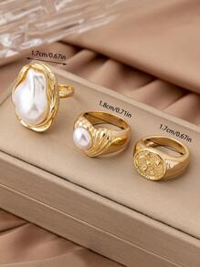 3pcs/Set Asymmetrical Baroque Pearl Ring Set, Elegant Personalized Daily Fashion Jewelry Gift For Women - Multicolor-ring Set - View 4