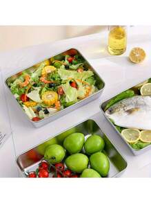 3 件 10.2 英寸带盖不锈钢烤盘，食物储存套装 - 方形，手工盖上，手洗 - 适合准备饭菜和户外野餐