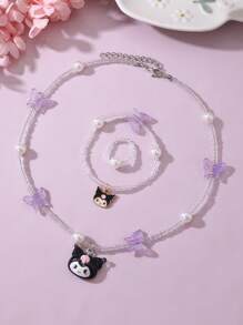 Sanrio 3 pièces/Set Collier, Bracelet & Bague Parés de Perles avec Personnages SanRio