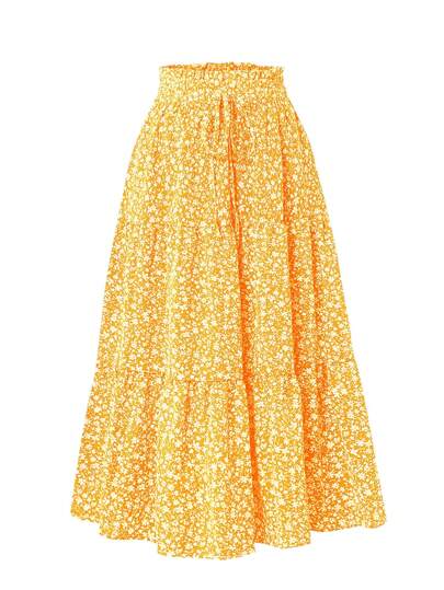 Floral Print Tiered Ruched Elastic Waist Vacation Skirts
