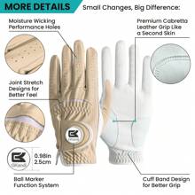 FINGER TEN Golf Gloves Men Right Handed Golfer 2 Packs Left Hand With Ball Marker Leather Premium Weathersof Grip Soft Men Golf Glove - Khaki - View 2
