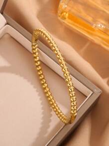 1 pièce Bracelet jonc avec fermoir en anneau O en acier inoxydable de style européen, texture en acier au titane. Polyvalent, convient pour un port quotidien, cadeau de la Saint-Valentin, pour maman, fête des mères - bracelet de perles boule - Voir 4