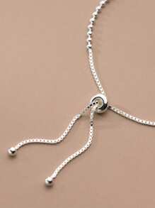 HuooNew 1pc 925 Sterling Silver Bead Adjustable Pull Bracelet, Elegant For Women Daily Wear