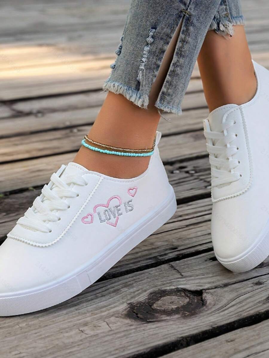 Women's White Sneakers, Versatile Casual Flat Lightweight Sports Shoes - White - View 1