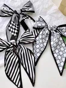 4 件装黑白别致窄长围巾，可作为腰带、专业领带 - 黑與白 - 查看 2