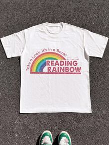 220g Heavy-Weight Pure Cotton Take A Look, It's In A Book! Print Tee, Street-Style Fashion - trắng - Xem 1