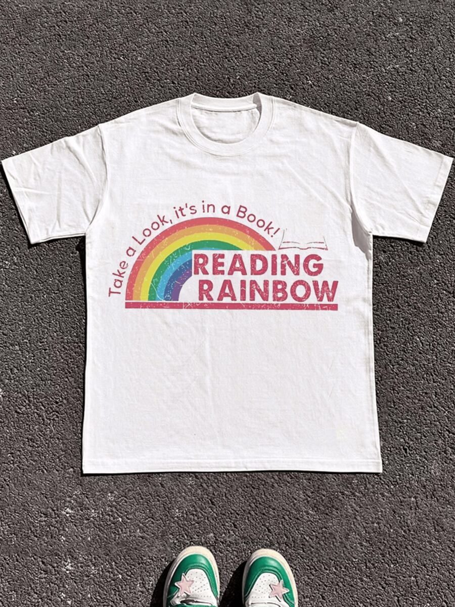 220g Heavy-Weight Pure Cotton Take A Look, It's In A Book! Print Tee, Street-Style Fashion - trắng - Xem 1