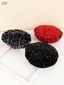 1 件女士彩色亮片金丝绒欧美贝雷帽，适合舞台表演派对