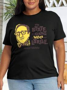 Murray Rothbard Plus Size Oversize Women T-Shirt Anarchy Capitalism Freedom Economics Politics - Black - View 1