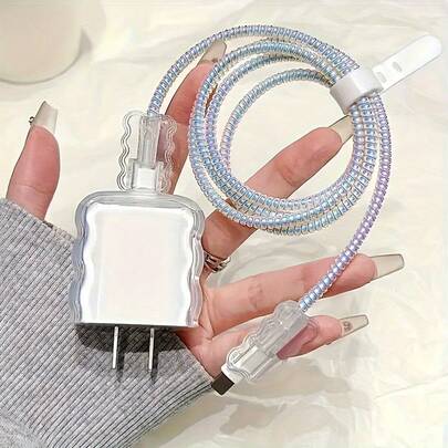 5 件/套透明波浪形保护壳适用于 11/12/13/14/15/20w 充电器和电缆保护器，充电器保护器