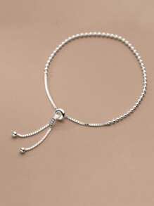 HuooNew 1pc 925 Sterling Silver Bead Adjustable Pull Bracelet, Elegant For Women Daily Wear
