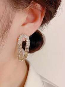 1 Pair Korean Elegant Pearl Tassel Earrings, Women Rhinestone Drop Earrings, Versatile For Daily Wear