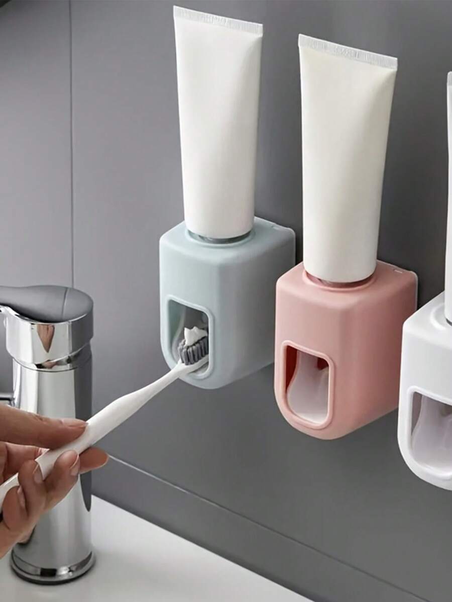 1/2 件壁挂式自动牙膏分配器 - 抛光塑料，易于安装，浅蓝色/粉色/白色，节省空间的浴室收纳盒，用于家庭储物，实用挂钩，家居浴室装饰