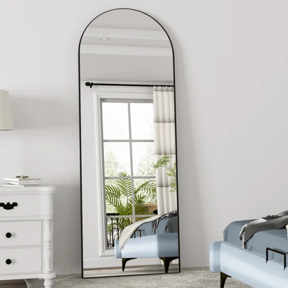 Elemango 162x53cm Arched Floor Mirror Full Length Mirror, Full Body Wall Mirror With Aluminum Frame, Arched-Top Full Mirror Standing Hanging Or Leaning, Dressing Mirror For Bedroom Living Room