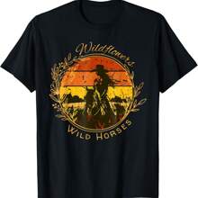 Wild Flowers - Wild Horses Vintage Sunset Country Cowgirl T-Shirt.