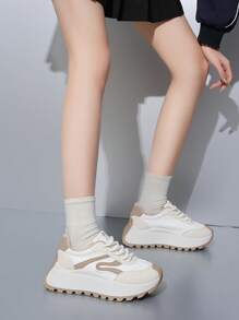 Zapatillas deportivas de mujer de suela gruesa con diseño casual, sencillo pero elegante, versátil, ligero, antideslizante, ideal para senderismo, correr y deportes al aire libre. Diseño retro lindo, elegante y minimalista. Calzado deportivo casual y cómodo con forma asimétrica para mujer.