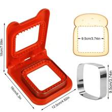 1 包红色/黄色三明治面包切刀、多形状饼干切刀、面包切刀、吐司切片机、口袋面包切刀 - 方形麵包切 - 查看 3