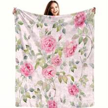 Lodge Style Rose Floral Pattern Soft Flannel Throw Blanket, All Season Comfort Knitted Craftsmanship, Digital Print Polyester Lightweight Cozy Couch Blanket - Colorful - View 1