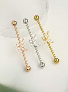 1 件欧美简约设计不锈钢棒和黄铜蝴蝶镶嵌锆石女士耳钉耳环，节日礼物 - 黃金色蝴蝶耳橋 - 查看 2