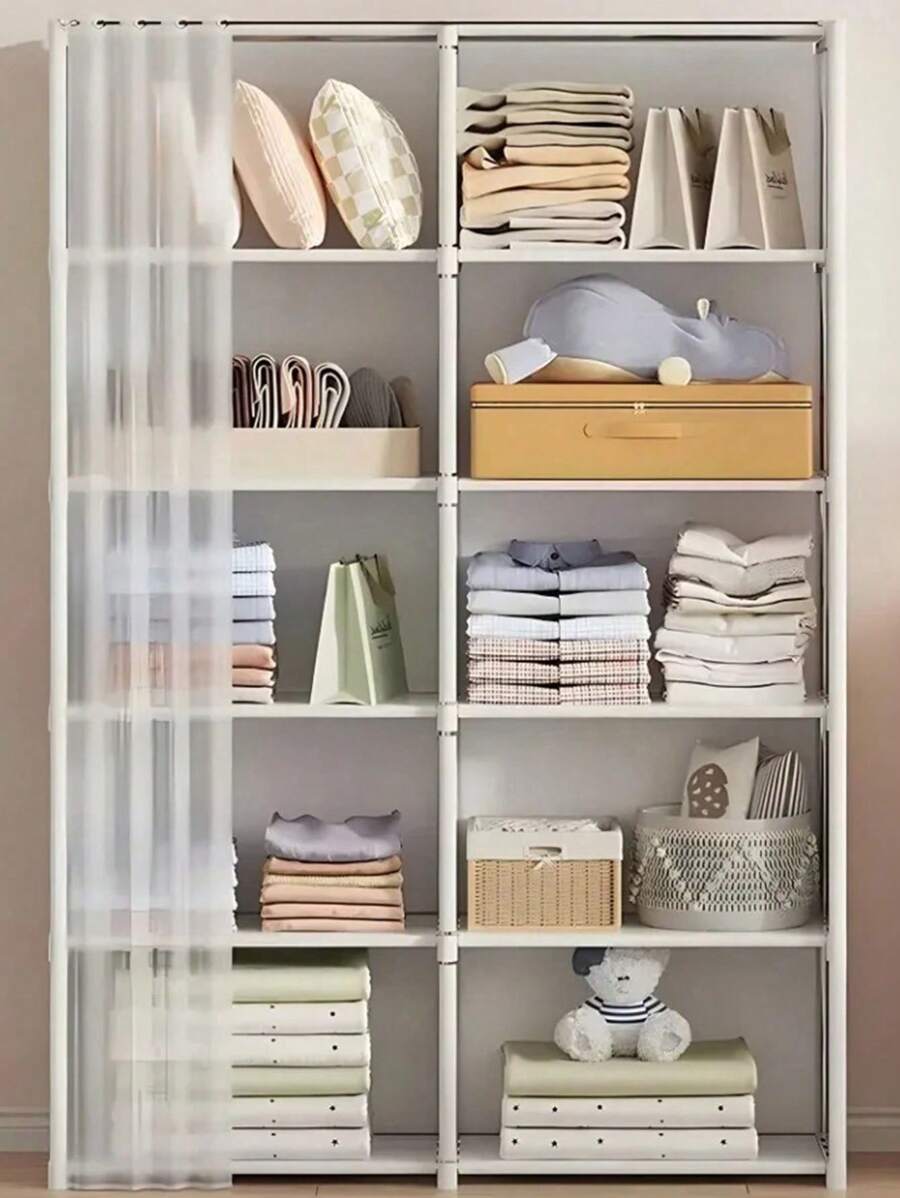 Organizador de almacenamiento con cortinas, estantería portátil negra, gabinete de almacenamiento multifuncional adecuado para oficina, dormitorio, baño, armario a prueba de polvo, de montaje sencillo, estantería abierta para dormitorio, partición, estantería de gran capacidad, decoraciones, decoración de festivales, decoración de habitaciones, decoración del hogar, decoración de dormitorios, para guardar vestidos, pantalones, zapatos, vaqueros, botas, faldas