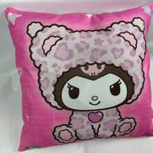 Sanrio 1pc Sanrio Kuromi X Hello Kitty Cartoon Decorative Pillow Cover, Featuring Asymmetrical Lines Design With Kuromi In Furry Coat, Cute And Minimalist Style, Soft Material, Removable And Washable, Size: 40x40cm, 45x45cm, 50x50cm (No Filler), Single-Sided Print, Suitable For Sofa, Car, Bedroom, Living Room