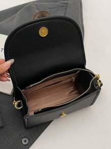 Vintage Chic Wide Strap Shoulder Square Bag - Stylish Solid Color Flap Crossbody Purse With Adjustable Strap For Women - Perfect For Daily Use And Travel - Black - View 7