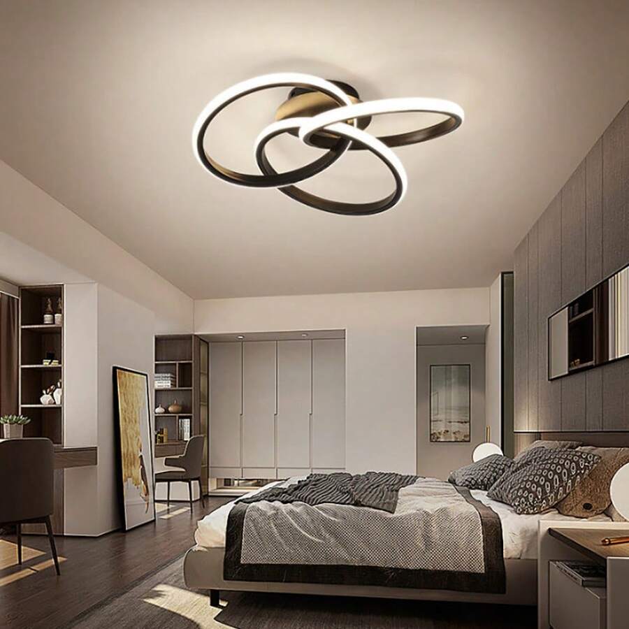 Lámpara de techo LED de lujo moderna para decoración del hogar, luces de techo en espiral, decoración de accesorios, blanco cálido/blanco frío, aluminio/gel de sílice, lámparas de techo negras/doradas de 52 cm con luz blanca LED/luz cálida para sala de estar, cocina, dormitorio, habitación de niños, comedor, pasillo, lámpara de pasillo, restaurante, cafetería, sala de clóset, pasillo, oficina moderna, decoración del hogar, lámparas de techo