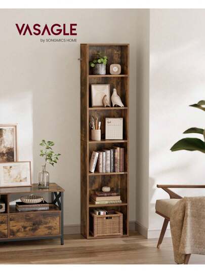  VASAGLE Bookcase, 6-Tier Bookshelf, Open Storage Shelf, Shelving Unit, 24 X 40 X 178.5 Cm, For Living Room, Home Office, Dinning Room, Rustic Brown