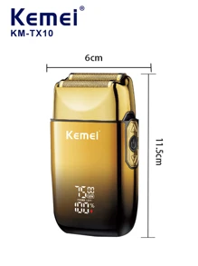 Afeitadora eléctrica Kemei KM-TX10 de 7500 RPM, maquinilla de afeitar profesional recargable para barba y cabello para hombres - Dorado - Ver 3