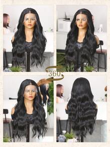 Peluca sintética con parte 13X4X1, cabello ondulado de 26 pulgadas de color negro, fabricada con fibra sintética importada de Japón, resistente al calor. Peluca sintética de alta calidad, suave y natural, ideal para uso diario.