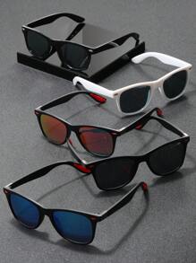 5 Pairs/6 Pairs Unisex Combination, 4 Pairs/3 Pairs Combination, 1 Pair White Frame, 2 Pairs Black Frame, 1 Pair Blue Lens, 1 Pair Red Lens, Y2K Square Casual Retro Beach Fashion Sunglasses, Suitable For Daily Wear, All Season