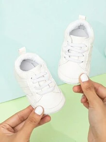 幼儿男童休闲鞋，白色婴儿时尚 PU 弹力一脚蹬运动鞋，软底防滑四季皆宜 - 白色 - 查看 2