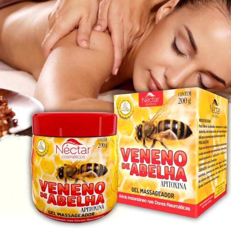 Gel Massageador Veneno De Abelha Néctar Cosmeticos 200g - Amarelo - Visão 1