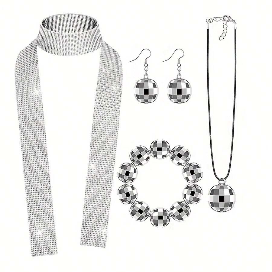 Set Accesorii Disco, Cercei Disco Ball Disco Metal Paiete Cravata Disco Argintie Bandita, Vintage, Disco Burlaci Anii 70 Anii 80 Anii 90 Discoteca Petrecere Mireasa Carnaval Paste, Accesorii Eid - Pachet disco - Vizualizare 1