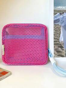 1pc Mini Macaron Color Fresh Fashion High-Quality Mesh Storage Bag (Hanging Rope Needs To Be Purchased Separately, Random Color), Sanitary Napkin Bag, Cosmetic Bag, Storage Bag, Women Makeup Bag, Girls Tampon Storage Bag